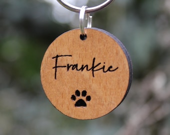 Personalised Wood Round Dog Tag, Engraved Pet Tag, Dog ID Tag, Personalised ID Tag, Pet Lover Gift, Cat Tag, Pet Name Tag