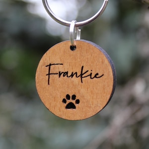 Personalised Wood Round Dog Tag, Engraved Pet Tag, Dog ID Tag, Personalised ID Tag, Pet Lover Gift, Cat Tag, Pet Name Tag