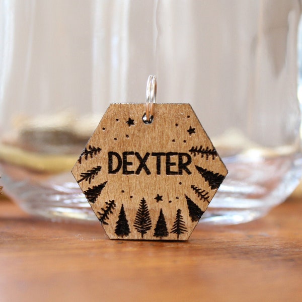 Tree Tops ID Tag, Wood Dog Tag, Dog Identification Tag, Dog Name Tag, Cat Name Tag, Forest Lover Tag