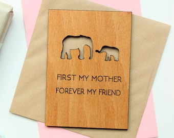 First My Mother Forever My Friend Wood Card, Birthday Card For Mum, Personalised Card Mums Birthday, Personalised Mothers Day Card