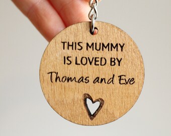 Mothers Day Gift For Her, Mummy Loved By, Personalised Mothers Day Gift, Mother Keyring, Mum Gift For Her Personalised Wood Keyring