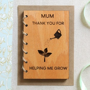 Mãe, obrigado por me ajudar a crescer, cartão de dia das mães, cartão de dia das mães personalizado, cartão de aniversário da mãe, cartão de presente de madeira, cartão da mãe