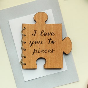 Te amo a piezas tarjeta de madera, tarjeta de aniversario, tarjeta de San Valentín, tarjeta de cumpleaños, regalo de aniversario, tarjeta de primer aniversario, 1er aniversario