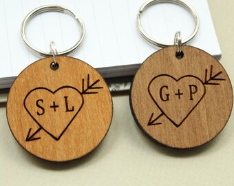 His Hers Keyring, 5th Wedding Anniversary gift, Personalised Wooden Keyring, Valentines Gift, Wedding Anniversary Gift Him, 5th Anniversary