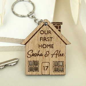 Set of 2 New Home Keyrings, Couples First Home Keyring Set, Personalised New House Gift, His Hers Keyring Set Personalised Home, First House image 4
