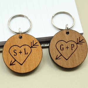 His Hers Keyring, 5th Wedding Anniversary gift, Personalised Wooden Keyring, Valentines Gift, Wedding Anniversary Gift Him, 5th Anniversary image 1