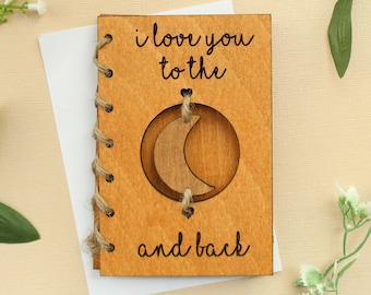 Keepsake Valentines Day Card, I Love You To The Moon and Back Personalised Wooden Engraved Card, Valentines Gift For Her, Anniversary Card