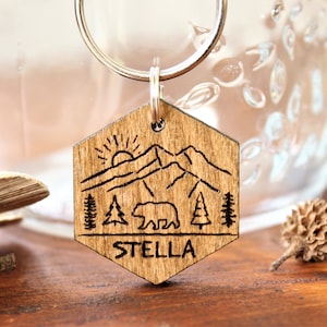 Wooden Mountain Dog ID Tag, Wood Dog Tag, Dog Identification Tag, Dog Name Tag