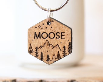 Personalised Wood Dog Tag,  Wood Dog Tag, Dog Identification Tag, Dog Name Tag, Cat Name Tag, Forest Lover Tag