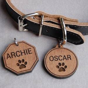 Wooden Dog Tag, Personalised Dog ID Tag, Rustic Pet ID Tag, Custom Pet Name Tag, Puppy Id Tag