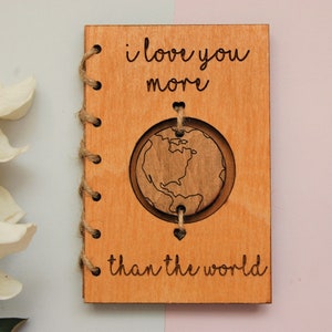 Wooden Valentine Card,  I Love You More Than The World,  Personalised Valentines Card, 5th Anniversary Gift, Wedding Card, Birthday Card