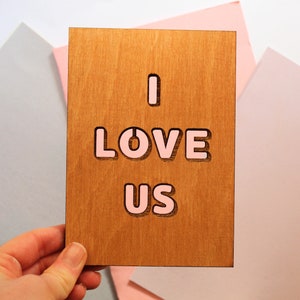 I Love Us Valentines Karte, Valentinsgeschenke für Ihn, personalisierte Holzkarte, Valentinstagsgeschenk für Freund