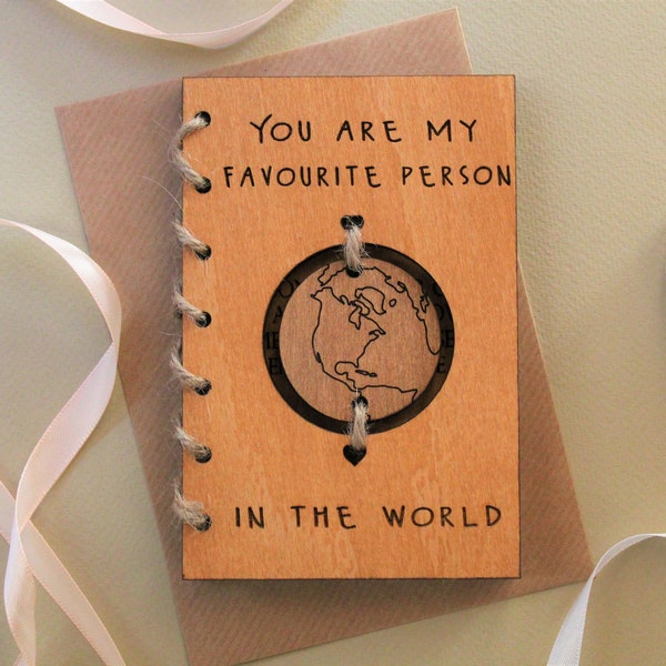 Valentine Card, You Are My Favourite Person In The World, Valentine's Gift Anniversary Card, Wooden Gift Card, Wedding card, Birthday Card