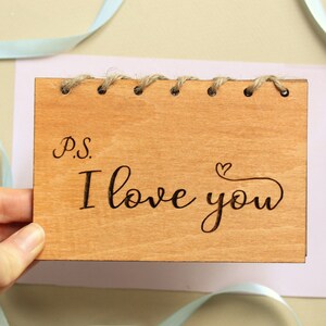 Tarjeta de San Valentín, PS te amo, regalo para él, tarjeta de aniversario de regalo de San Valentín, tarjeta de regalo de madera, tarjeta de 1er aniversario, tarjeta de cumpleaños