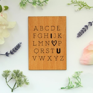 I Love You Alfabet Houten Kaart Aangepaste Verjaardagskaart, 5e Verjaardag, 5 Jaar Jubileum Kaart, Houten Jubileum Cadeau, Valentijnskaart