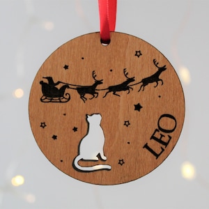 Personalised Cat Christmas Bauble, Cat Christmas Decoration, Pet Lover Christmas Gift, Pet Christmas Tree Decor, Wooden Tree Decoration, Cat image 1