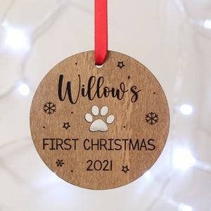 Dog's First Christmas Personalised Bauble Pet Lover Xmas Gift Puppy's 1st Christmas Wooden Tree Decor Personalised Pet Decor Christmas Decor