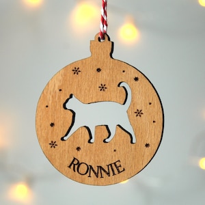 Cat Christmas Decoration, Pet Lover Christmas Gift, Christmas Tree Decor, Wooden Tree Ornament, Personalised Cat Decoration, Christmas Cat