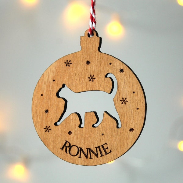 Cat Christmas Decoration, Pet Lover Christmas Gift, Christmas Tree Decor, Wooden Tree Ornament, Personalised Cat Decoration, Christmas Cat