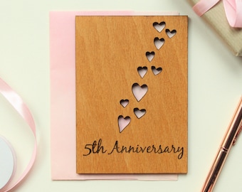 Carte de bois 5e anniversaire [carte d’anniversaire personnalisée, carte de cinquième anniversaire, cadeau d’anniversaire en bois, anniversaire en bois, carte de mariage]