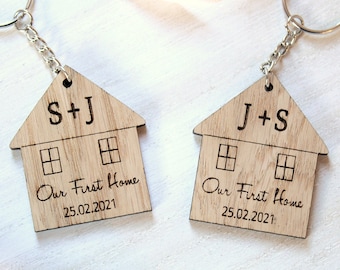 Personalised set of 2 New Home Keyrings, Couples First Home Keyring Set, Personalised New House Gift, His Hers Keyring Set Personalised Home