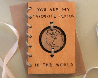 Valentine Card, You Are My Favourite Person In The World, Valentine's Gift Anniversary Card, Wooden Gift Card, Wedding card, Birthday Card