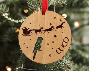Pet Bird Christmas Bauble, Wooden Bird Tree Decoration, Personalised Christmas Bauble, Budgie Duck Chicken Parrot