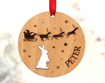 Personalised Rabbit Christmas Bauble Rabbit Christmas Decoration Pet Lover Christmas Gift, Pet Xmas Tree Decor, Wooden Tree Decoration Bunny