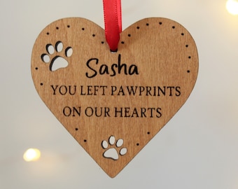 Paw Prints On Our Heart, Personalised Pet Memorial Ornament, Pet Christmas Bauble Pet Memorial Gift, Pet Remembrance  Pet Loss, Dog Memorial