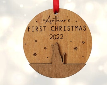 Handmade Personalised Cat's First Christmas Ornament ,Cat Bauble Tree Decoration, Christmas Decoration, Personalised Cat Bauble, Cat Gift
