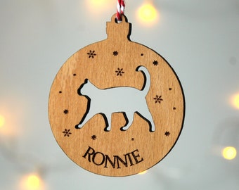 Cat Christmas Decoration, Pet Lover Christmas Gift, Christmas Tree Decor, Wooden Tree Ornament, Personalised Cat Decoration, Christmas Cat