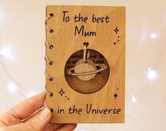 Personalised Mothers Day Gift Birthday Card, Best Mum in the Universe, Personalised Mothers Day Card, Wood Mothers Day Card Mothers Day Gift