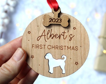 Bola de Natal personalizada para o primeiro Natal do cachorro, Bola de Natal para cães, Enfeite de Natal para o primeiro Natal do filhote, Decoração de casa, Enfeite de Natal para filhotes