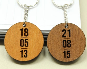 Portachiavi personalizzato, Data anniversario in legno, Portachiavi personalizzati, Regalo di San Valentino, Regalo di coppia, Regalo di anniversario, 5 ° anniversario