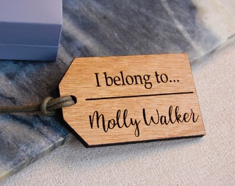 Wooden Luggage Tag, Personalised Wooden Tag, I Belong To, Travel Gift, Adventure Gift, Gift For Travellers, Personalised Message