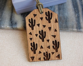 Wooden Cactus Luggage Tag, Travel Gift, Adventure Gift, Gift For Travellers, Personalised Message, Succulent Lover, Cactus Lover Gift