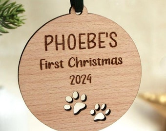 Personalised Pets First Christmas Cat Tree Ornament Decoration Pet Puppy Hanging Decoration Personalised Pet First Christmas Bauble