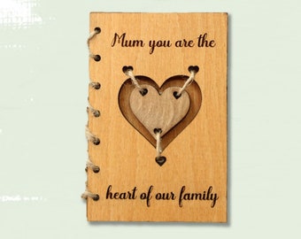 Mum You Are The Heart Of Our Family, Personalised Mum Birthday Card, Mothers Day Card, Card For Mum, Wood Mothers Day Card, Gift For Mum