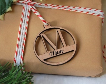 Wooden Initial Name Gift Tag, Christmas Gift Tag, Christmas Present Name Tag, Hanging Initial Bauble, Wooden Name Bauble, Personalised Tag
