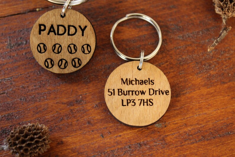 Tennis Ball Wooden Dog Tag, Personalised Dog ID Tag, Dog Tags For Dogs, Ball Lover Tag image 3
