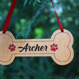 Dog Christmas Decoration, Pet Lover Christmas Gift, Christmas Tree Decor, Wooden Tree Decoration, Personalised Dog Decoration, Dog Bone