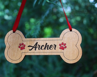 Décoration de Noël pour chien, Cadeau de Noël pour amoureux des animaux, Décoration d’arbre de Noël, Décoration d’arbre en bois, Décoration personnalisée pour chien, Os de chien