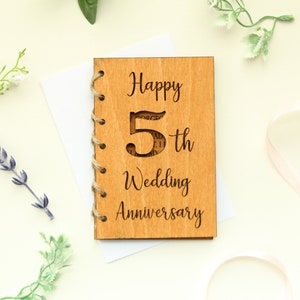 5th Anniversary Card, Personalised Wooden Engraved Card 5 Year Anniversary, 5th Anniversary Gift, Wooden Card, Fifth Anniversary Card image 2