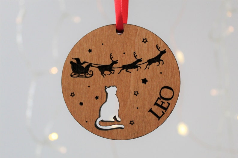 Personalised Cat Christmas Bauble, Cat Christmas Decoration, Pet Lover Christmas Gift, Pet Christmas Tree Decor, Wooden Tree Decoration, Cat image 1