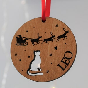 Personalised Cat Christmas Bauble, Cat Christmas Decoration, Pet Lover Christmas Gift, Pet Christmas Tree Decor, Wooden Tree Decoration, Cat image 3