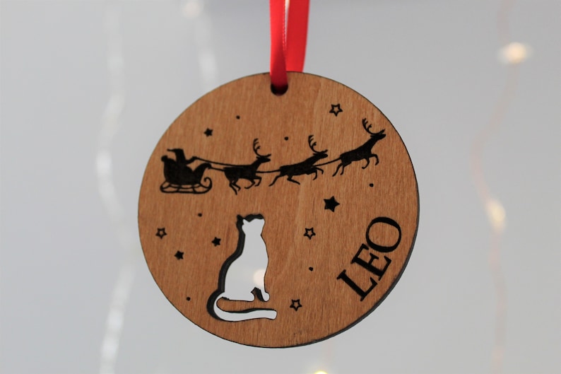 Personalised Cat Christmas Bauble, Cat Christmas Decoration, Pet Lover Christmas Gift, Pet Christmas Tree Decor, Wooden Tree Decoration, Cat image 3