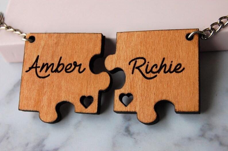 Personalised Wooden Keyring Gift, His Hers Keyring, Missing Piece, Jigsaw Puzzle, Valentines Gift, Couples Keyring, Couples Gift image 3