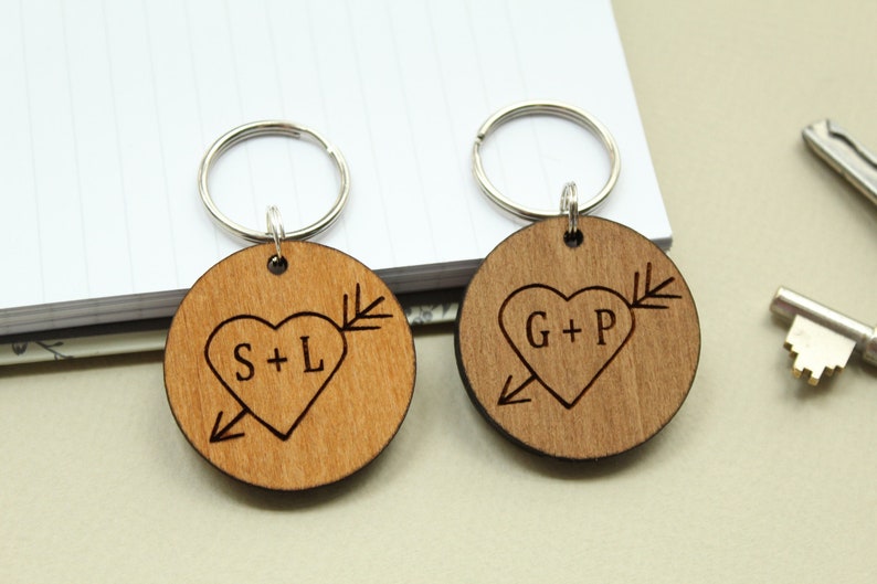 His Hers Keyring, 5th Wedding Anniversary gift, Personalised Wooden Keyring, Valentines Gift, Wedding Anniversary Gift Him, 5th Anniversary image 1