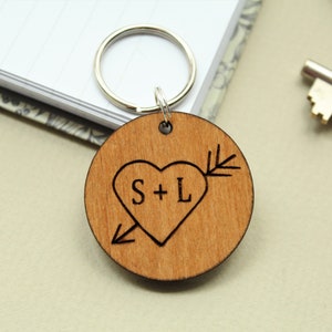 His Hers Keyring, 5th Wedding Anniversary gift, Personalised Wooden Keyring, Valentines Gift, Wedding Anniversary Gift Him, 5th Anniversary image 6
