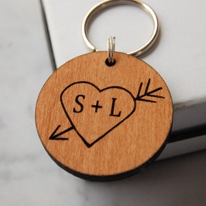 His Hers Keyring, 5th Wedding Anniversary gift, Personalised Wooden Keyring, Valentines Gift, Wedding Anniversary Gift Him, 5th Anniversary image 2